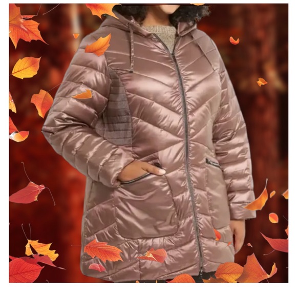 NEW LANE BRYANT $189 BRONZE LUSTER PACKABLE PUFFER JACKET SZ 26/28 NWT SOFT - Picture 11 of 11